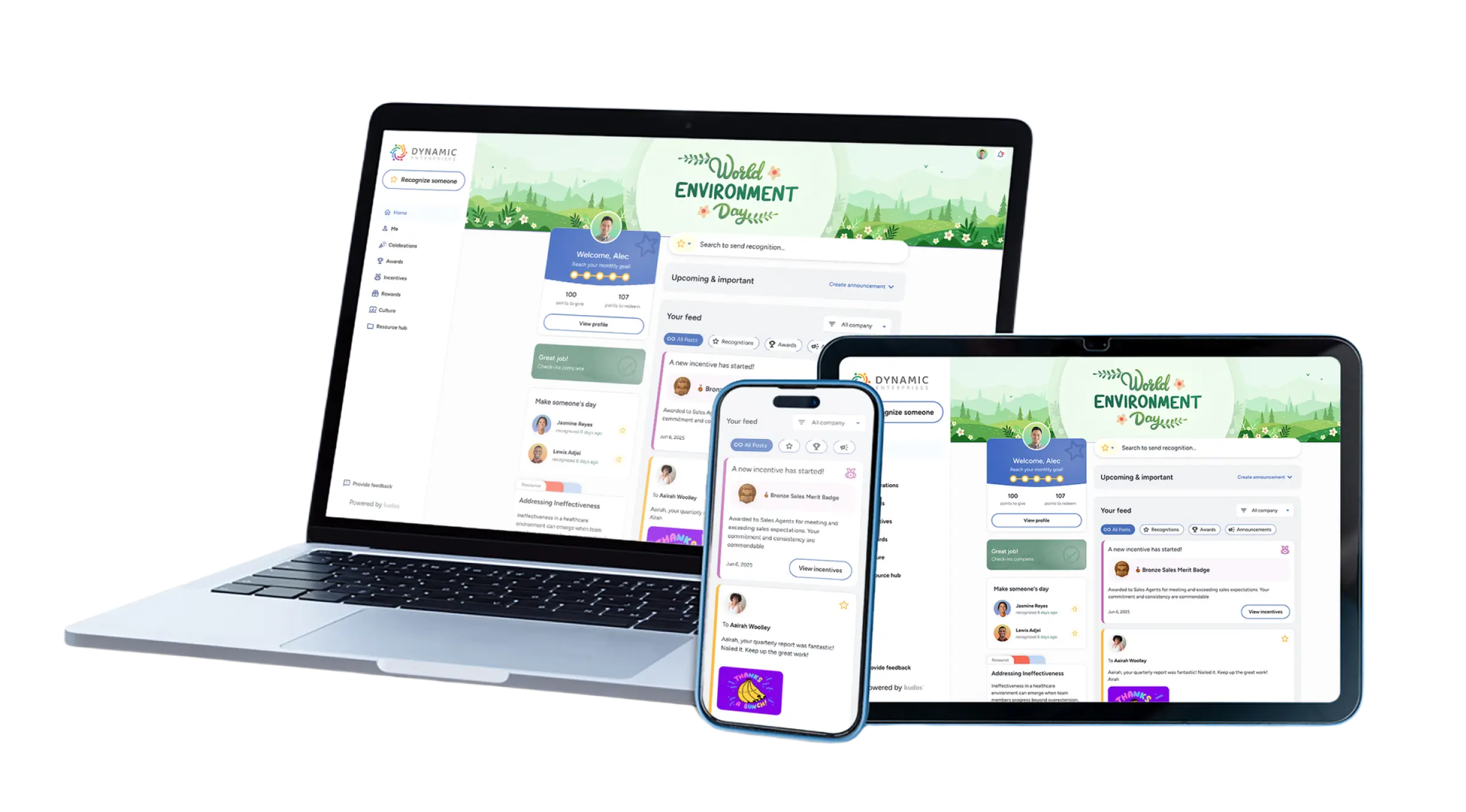 The Kudos employee recognition and rewards software platform is available on mobile for deskless and frontline workers.