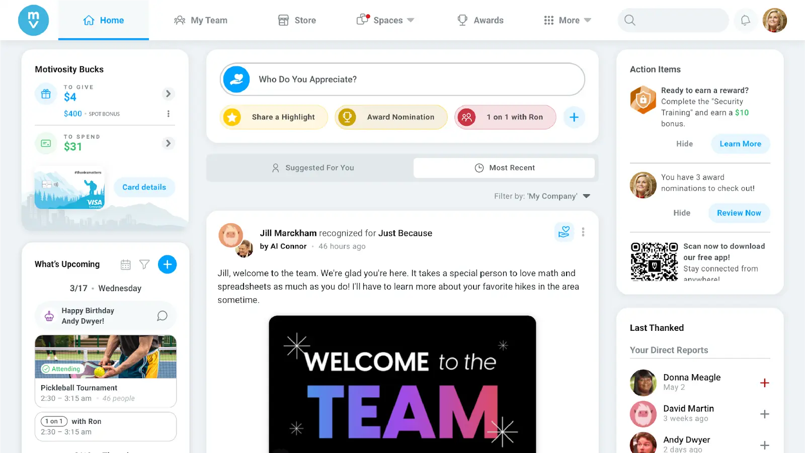 Motivosity recognition platform