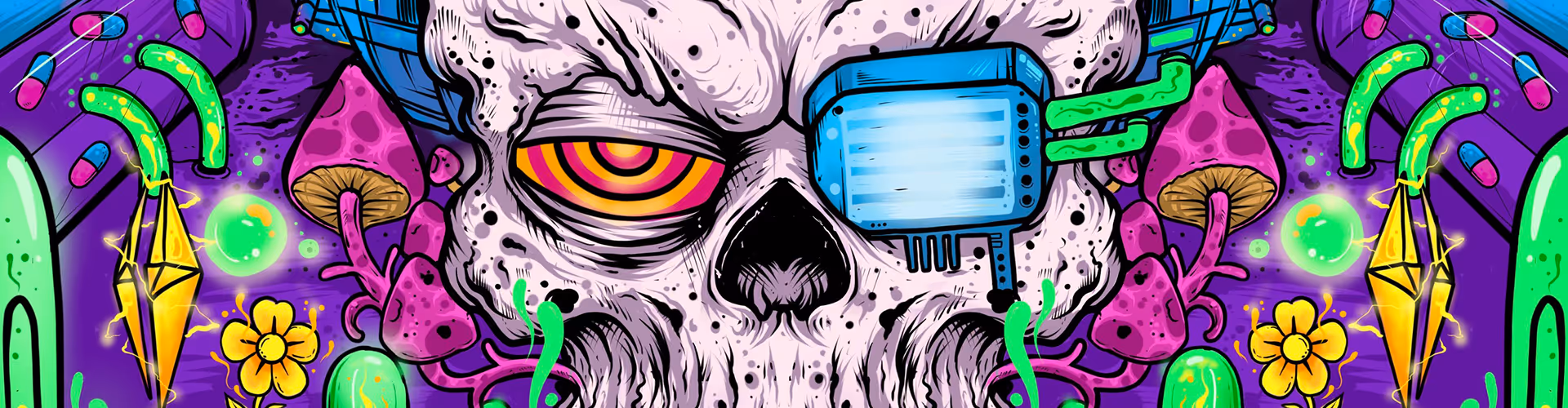 Visionary Art created by a Psy NFT Artist Bluntsburn in the style of Colorful 2D / 3D Digital Illustrations.