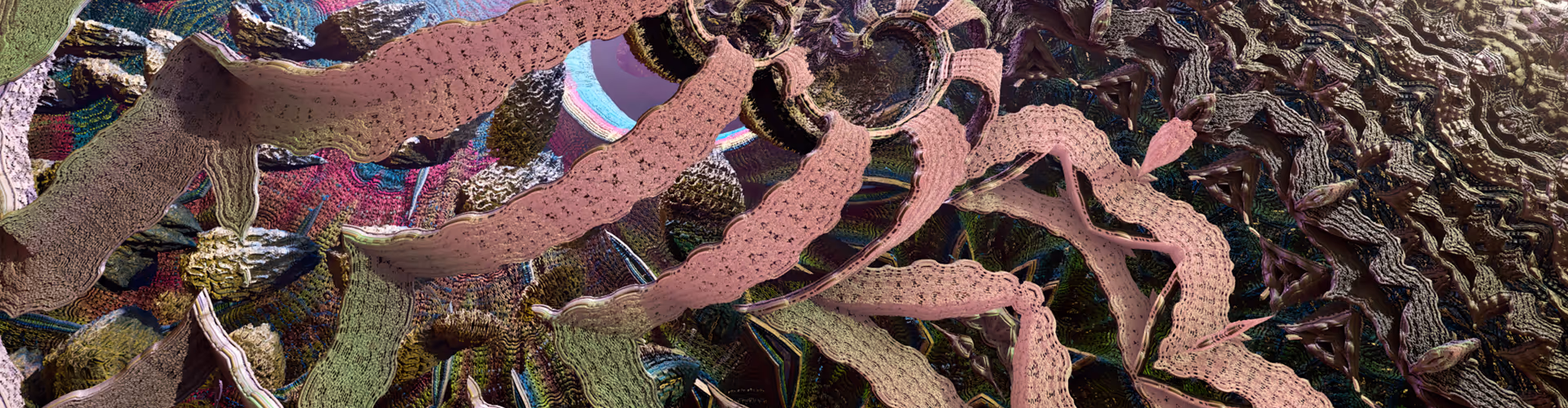 Visionary Art created by a Psy NFT Artist Vuevossa in the style of Colorful 2D / 3D Fractal Digital Renderings & Animations.