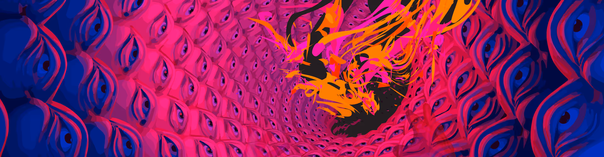 Visionary Art created by a Psy NFT Artist Sleepr in the style of colorful 2D flat Illustrations and digital paintings.