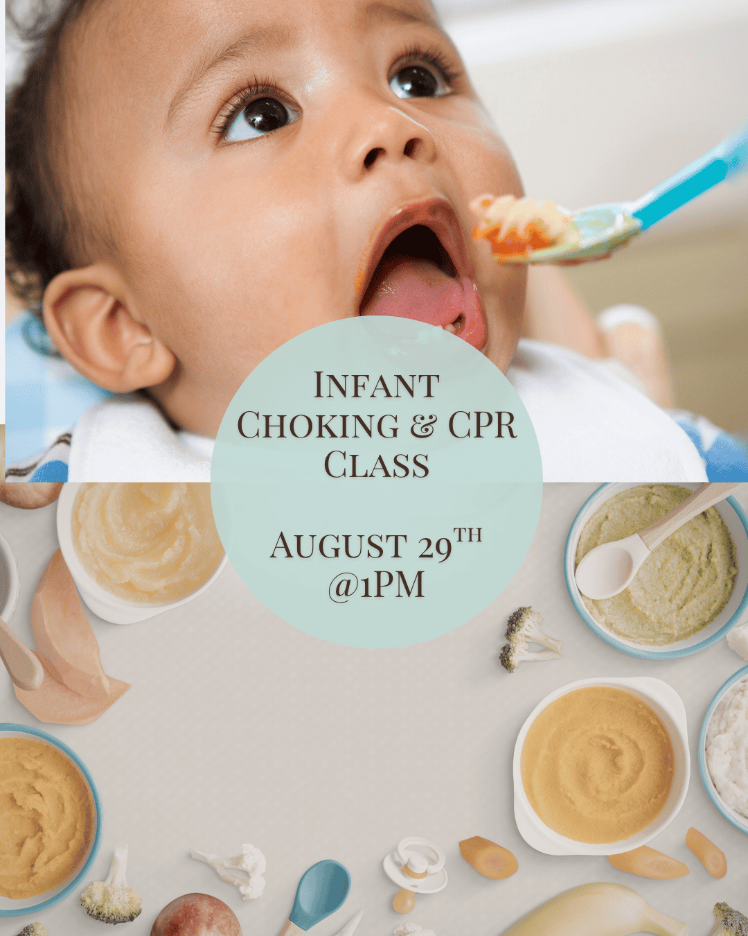 flyer for infant cpr and choking class on August 28th, 2026