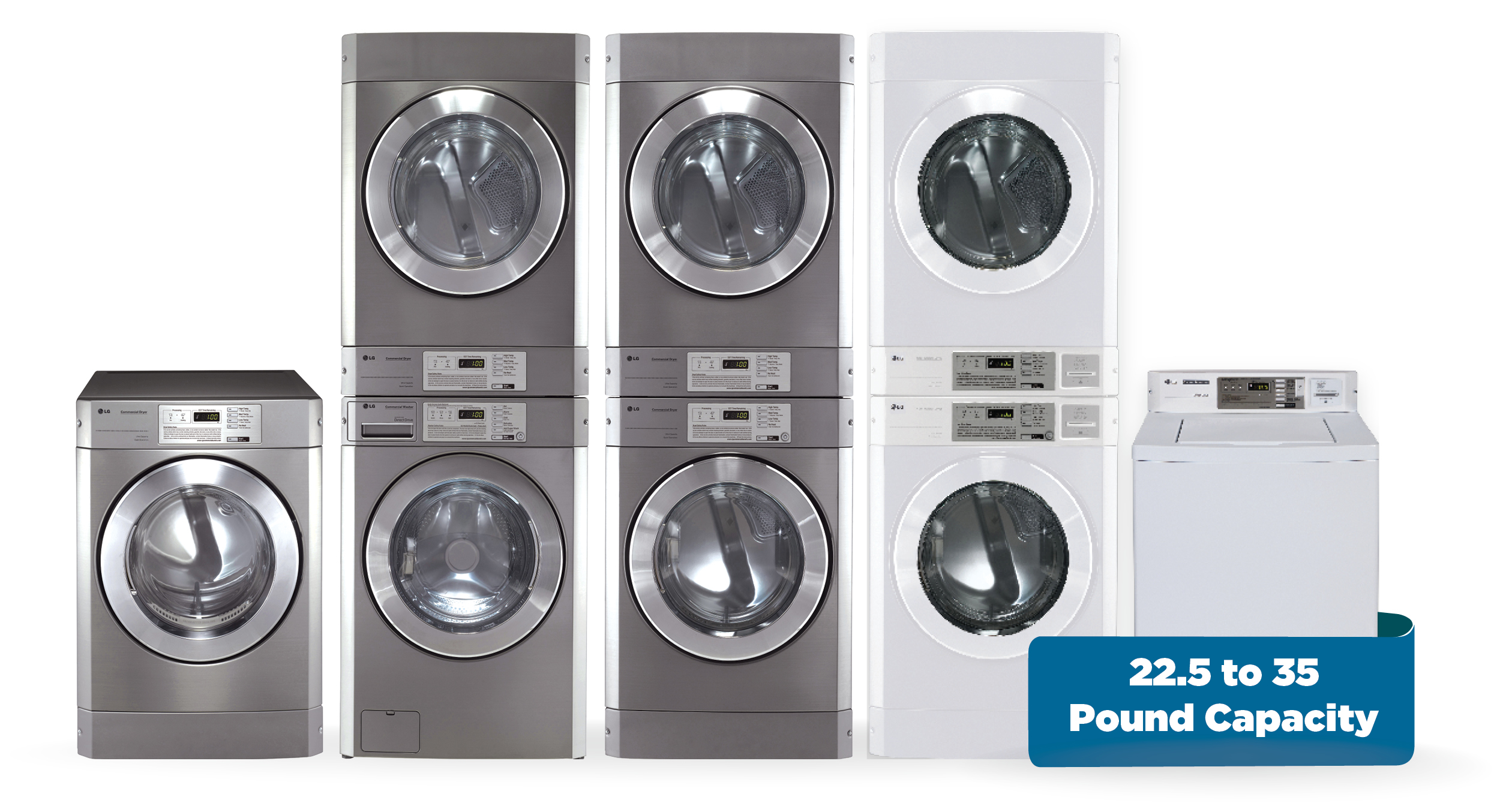 LG commercial washer and dryer lineup, 22.5 to 35 lb
