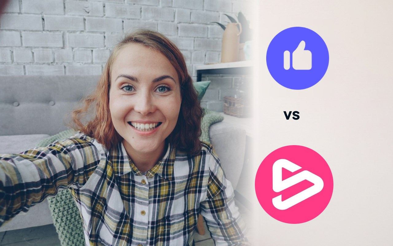 Testimonial.to vs StoryPrompt logos next to a woman recording a selfie video