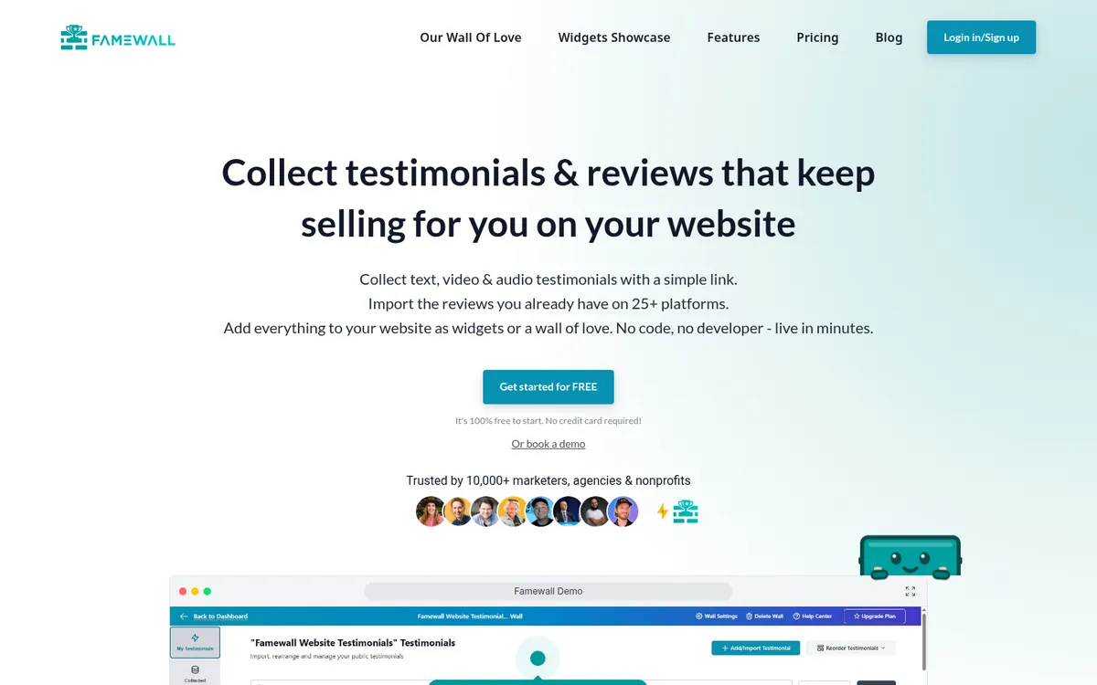 Famewall homepage, October 2026