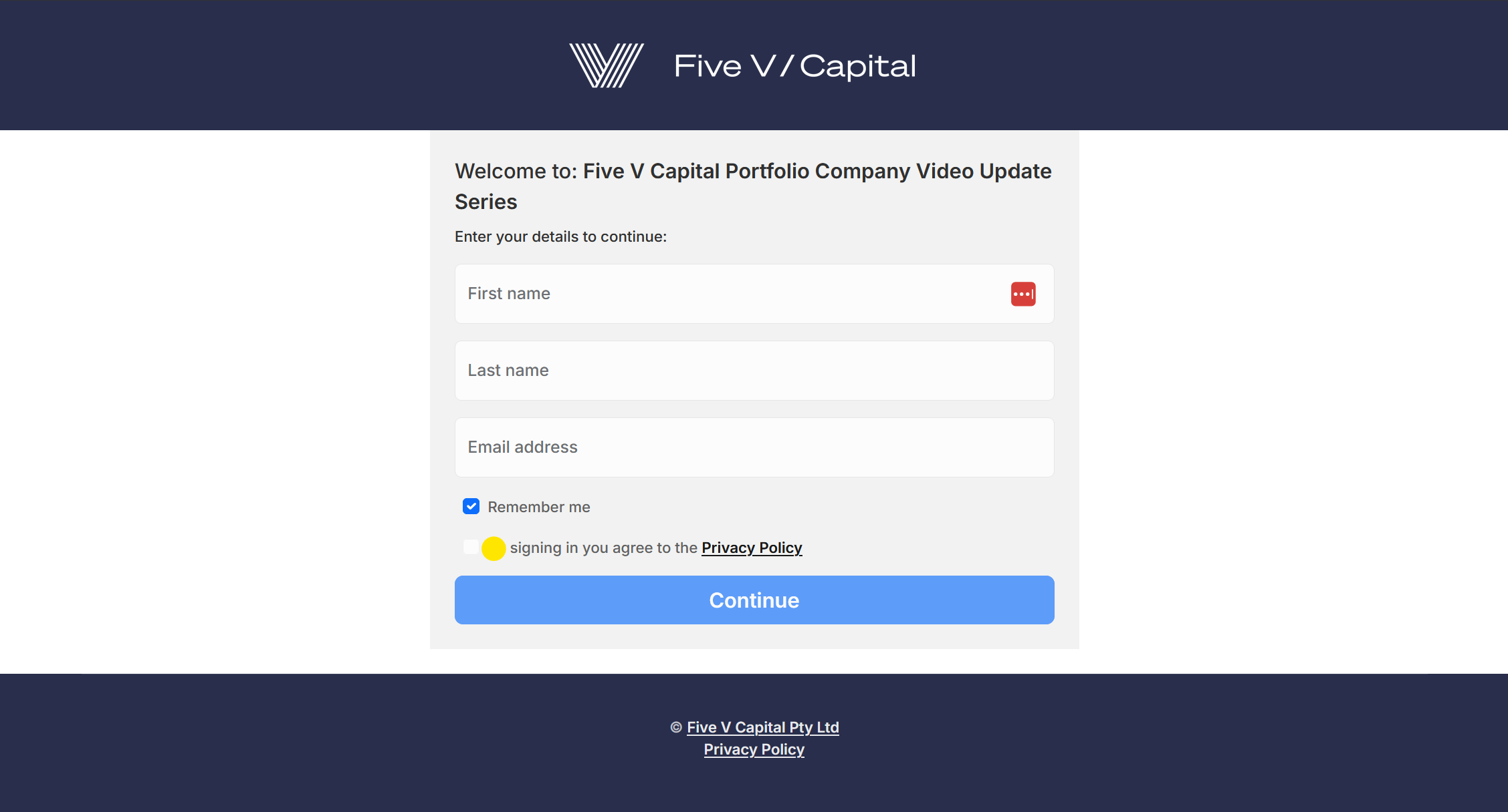 A screenshot of a gated video channel for investors