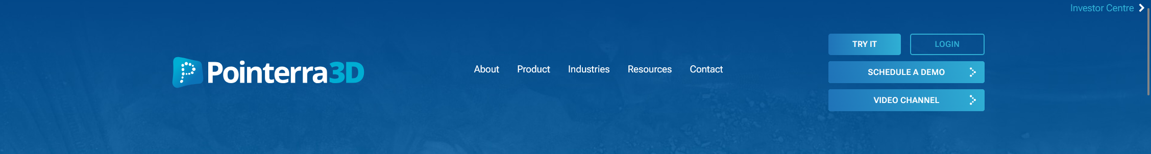 Pointerra's main webpage, with the video channel link embedded into the header