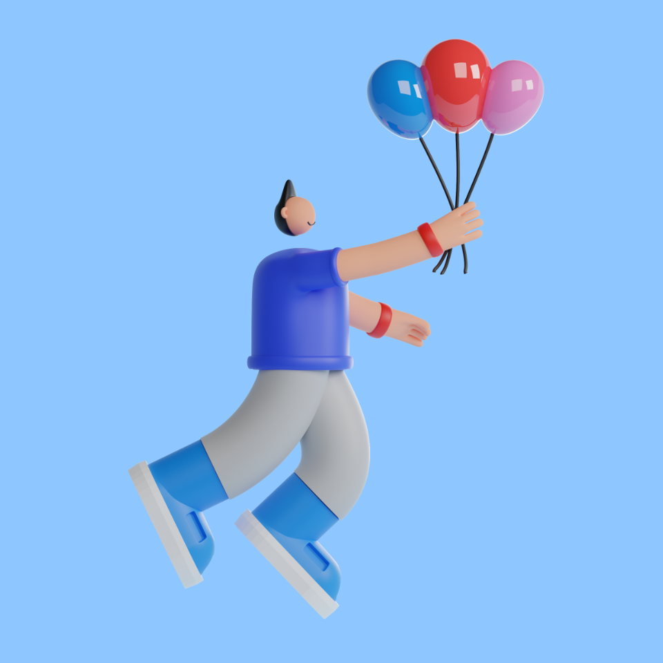 Person holding balloons 3D