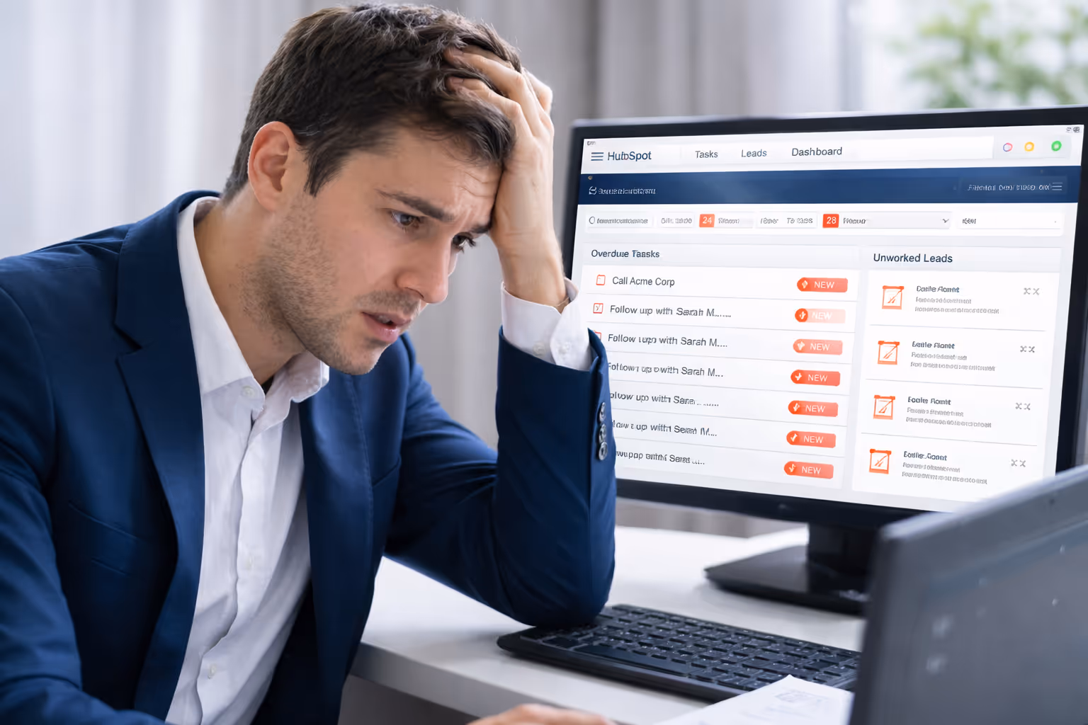 Group of five young professionals smiling and celebrating around a laptop in a modern office.