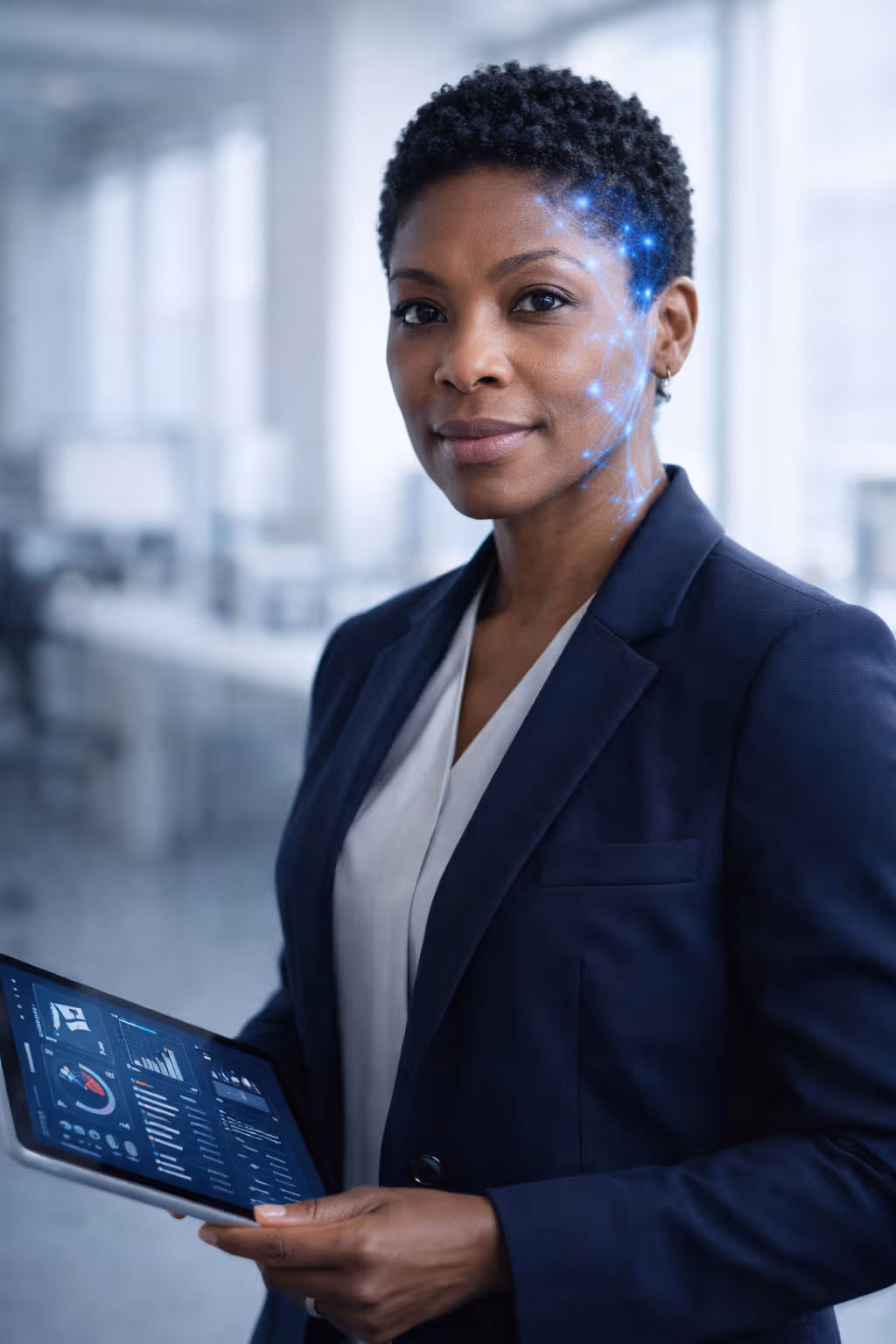 Portrait of a man with dark hair and beard, wearing a dark blue shirt, against a light background.