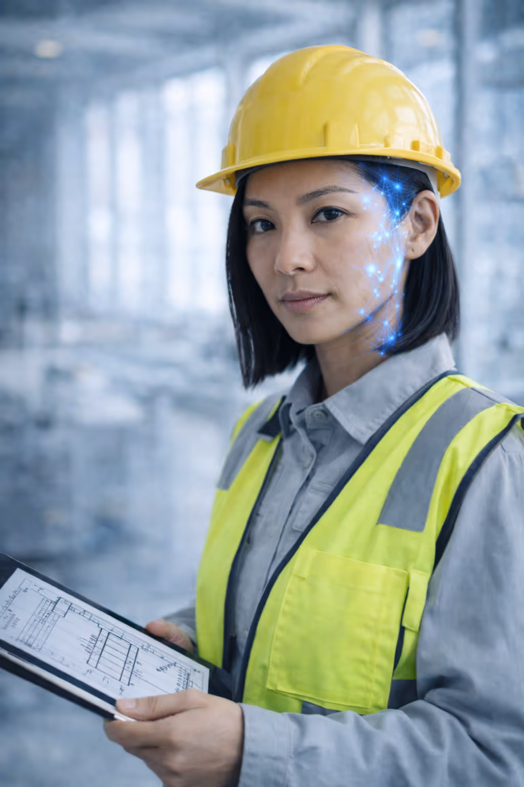 Headshot of a young man with dark hair and beard, wearing a blue shirt, against a light textured background.