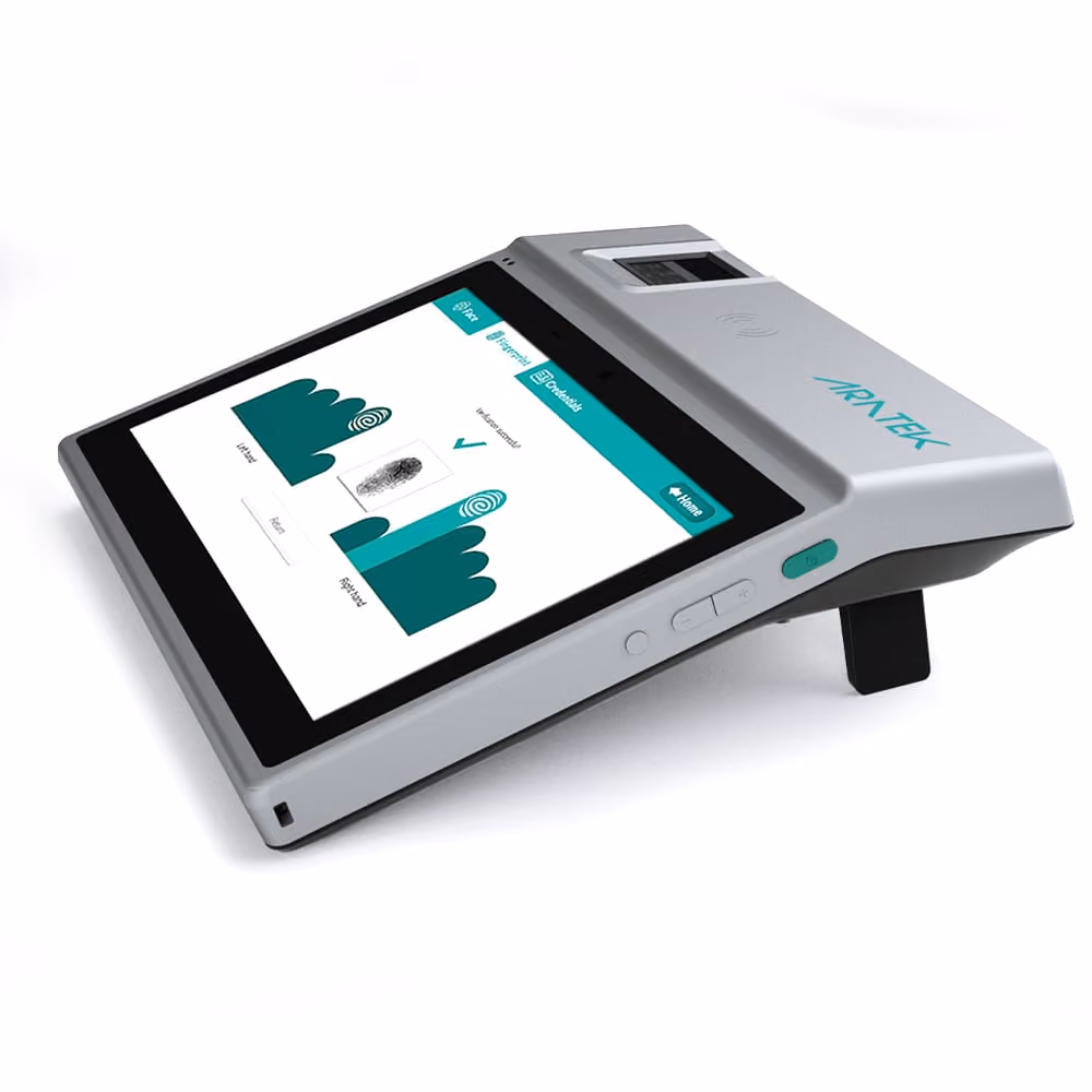 Aratek Marshall 8 inch handheld biometric tablet using desktop modes with built-in kickstands