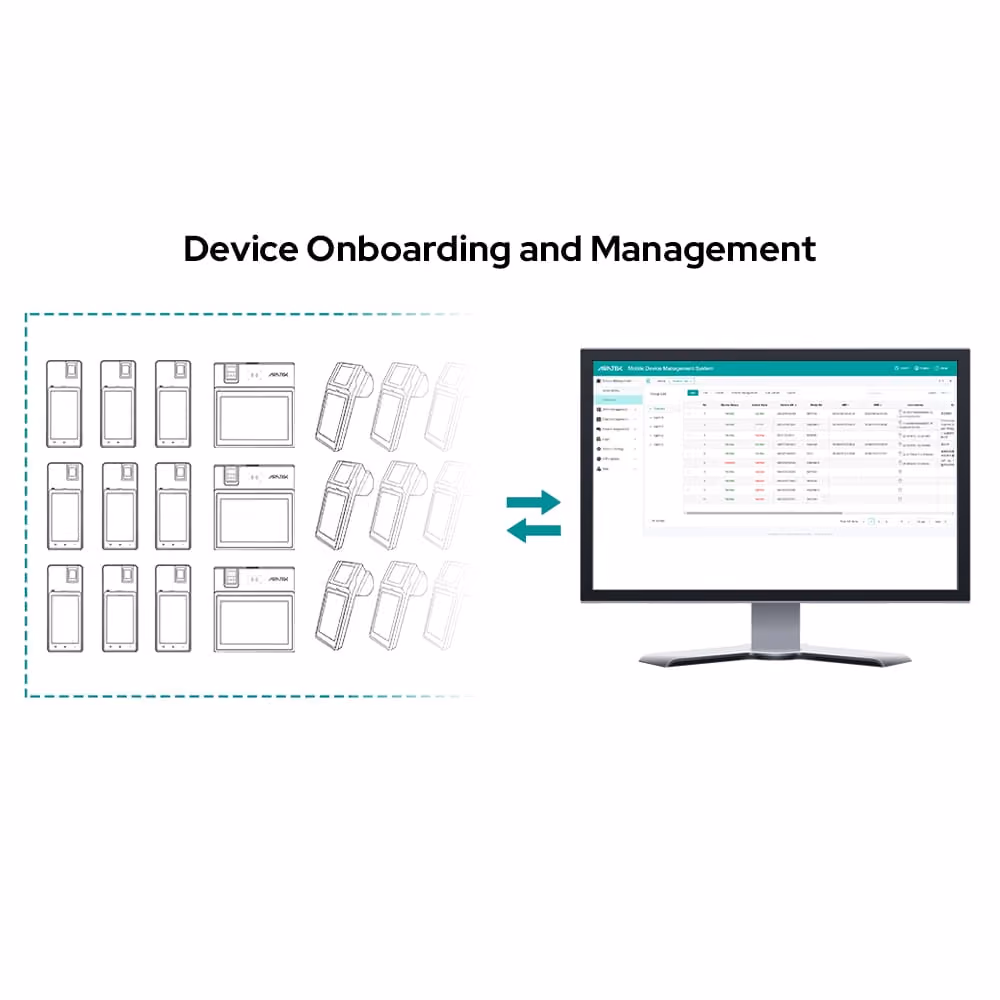 Aratek DMS device management system, the device onboarding and management screen