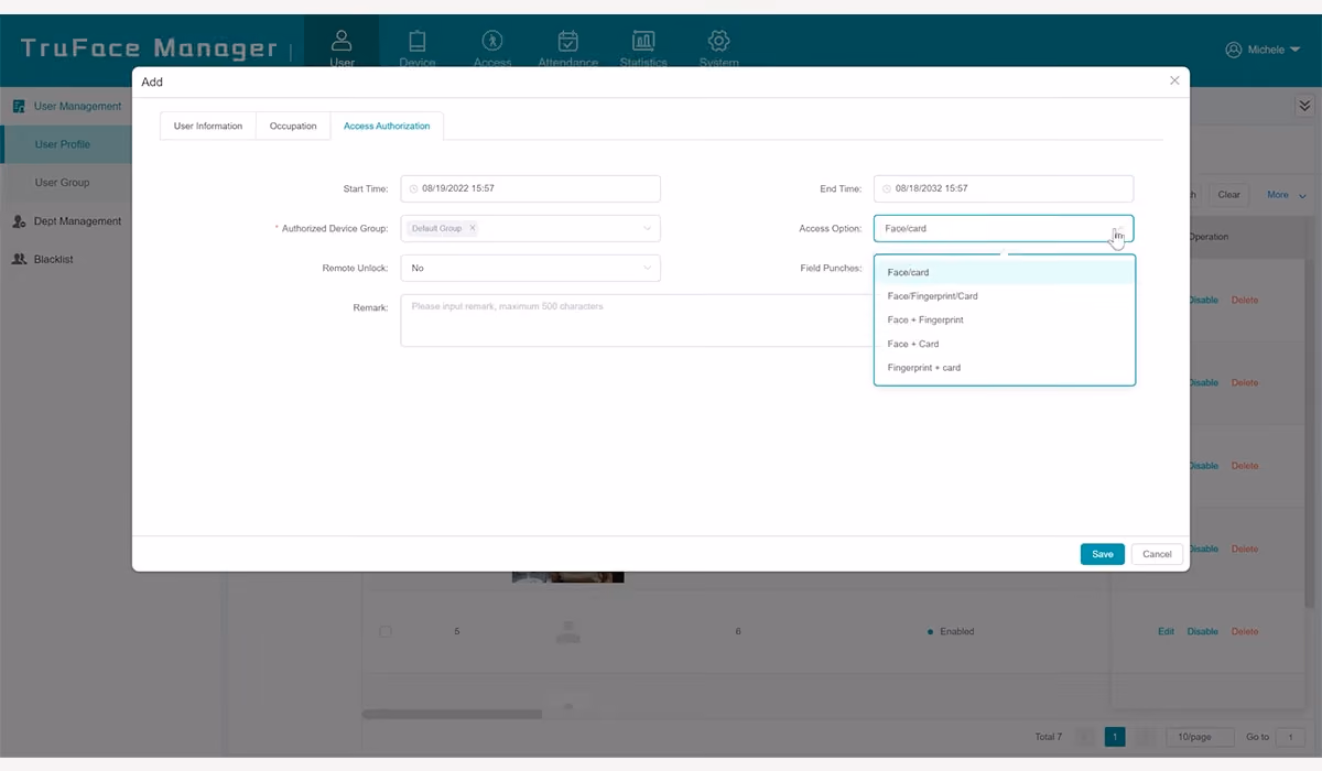 Use access control software to create biometric controls and access policies.