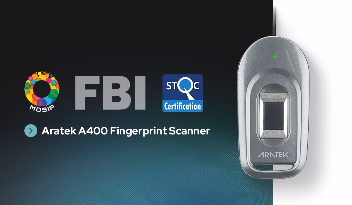 Aratek A400 capacitive fingerprint scanner certified with FBI PIV Mobile ID FAP 10-STQC UIDAI-MOSIP