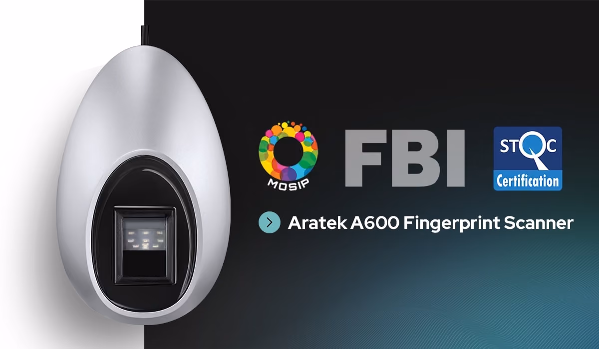 Aratek A600 optical fingerprint scanner is certified with FBI PIV, Mobile ID FAP 20, STQC, and MOSIP.