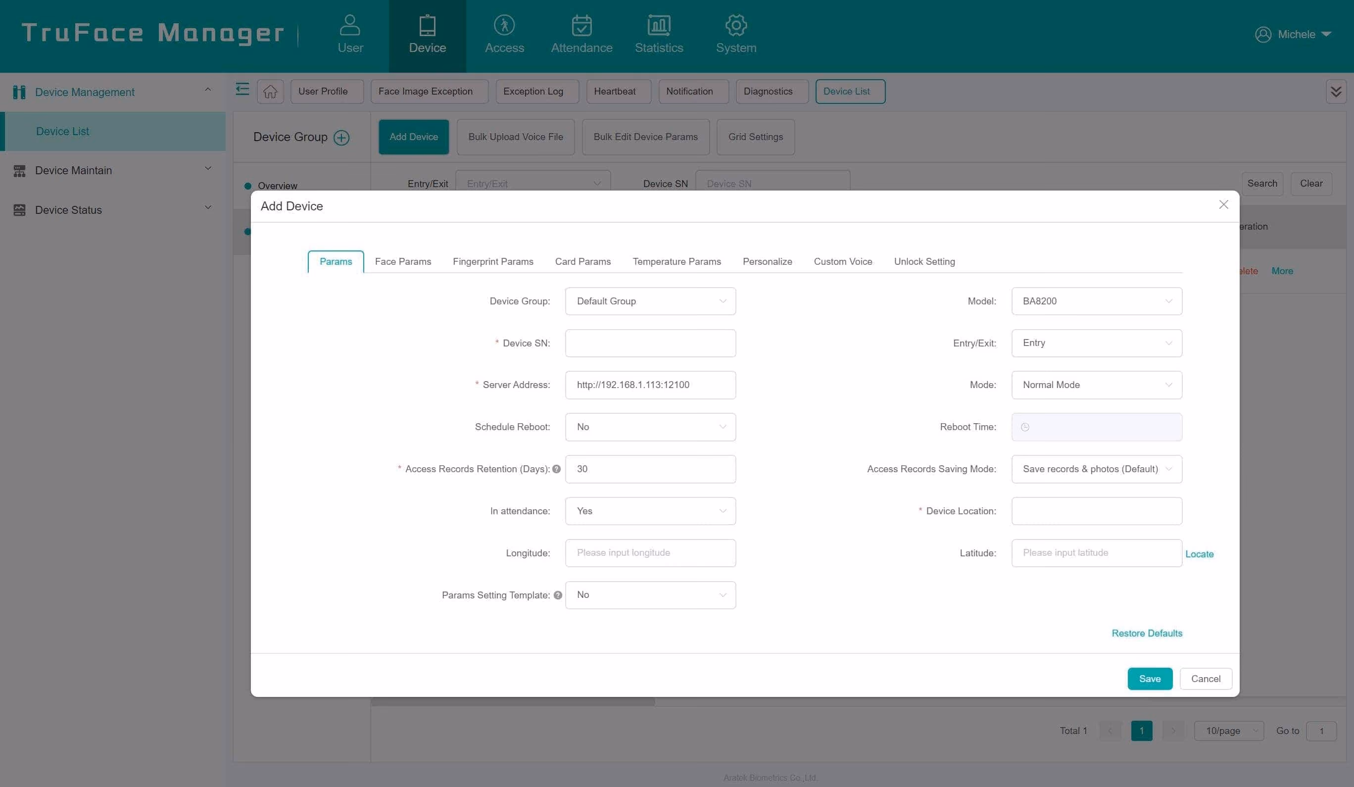 Aratek TruFace-An Example of Adding Devices in an Access Control Software Platform