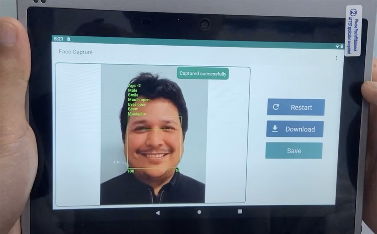 Face Image Captured by a Biometric Device with Facial Feature Detection