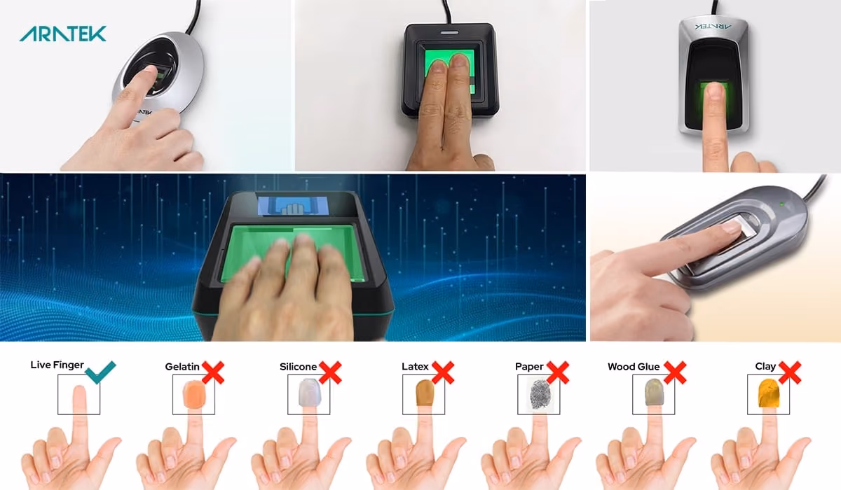 Aratek fingerprint scanners feature Live Finger Detection technology, which detects fake fingers made of gelatin, silicon, latex, and other materials.