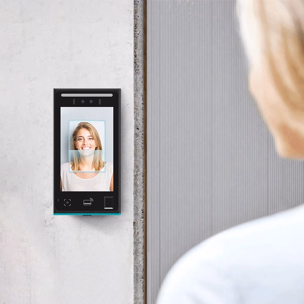 Aratek TruFace BA8300 Facial Recognition Terminal with FBI FAP 10 Fingerprint Sensor Mounted on the Wall