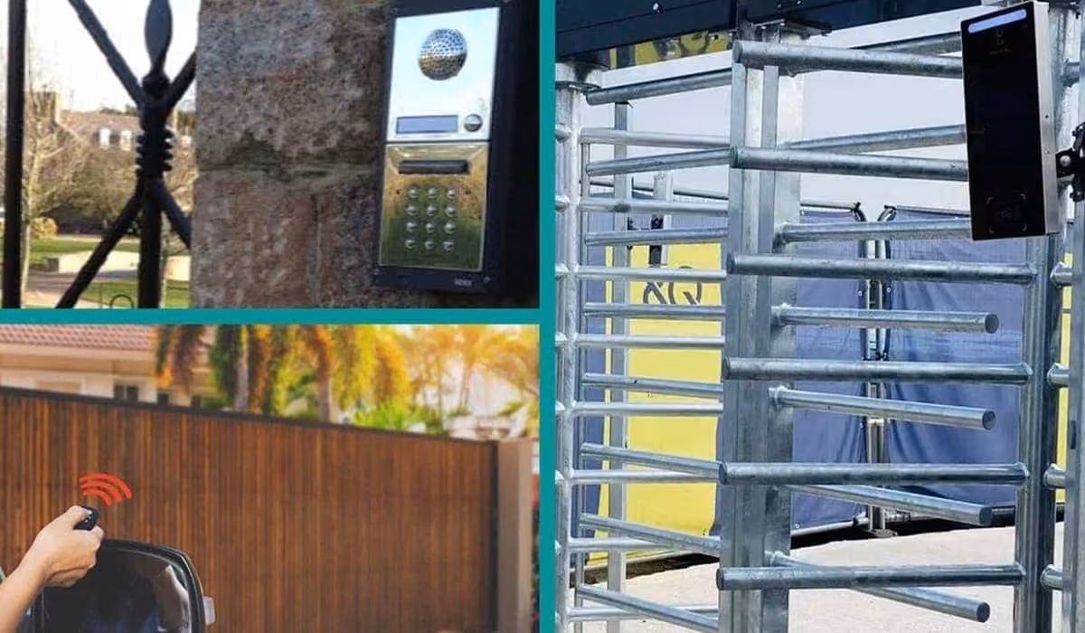 Examples of Gate Access Control Devices including facial recognition terminal, intercom and gate clicker