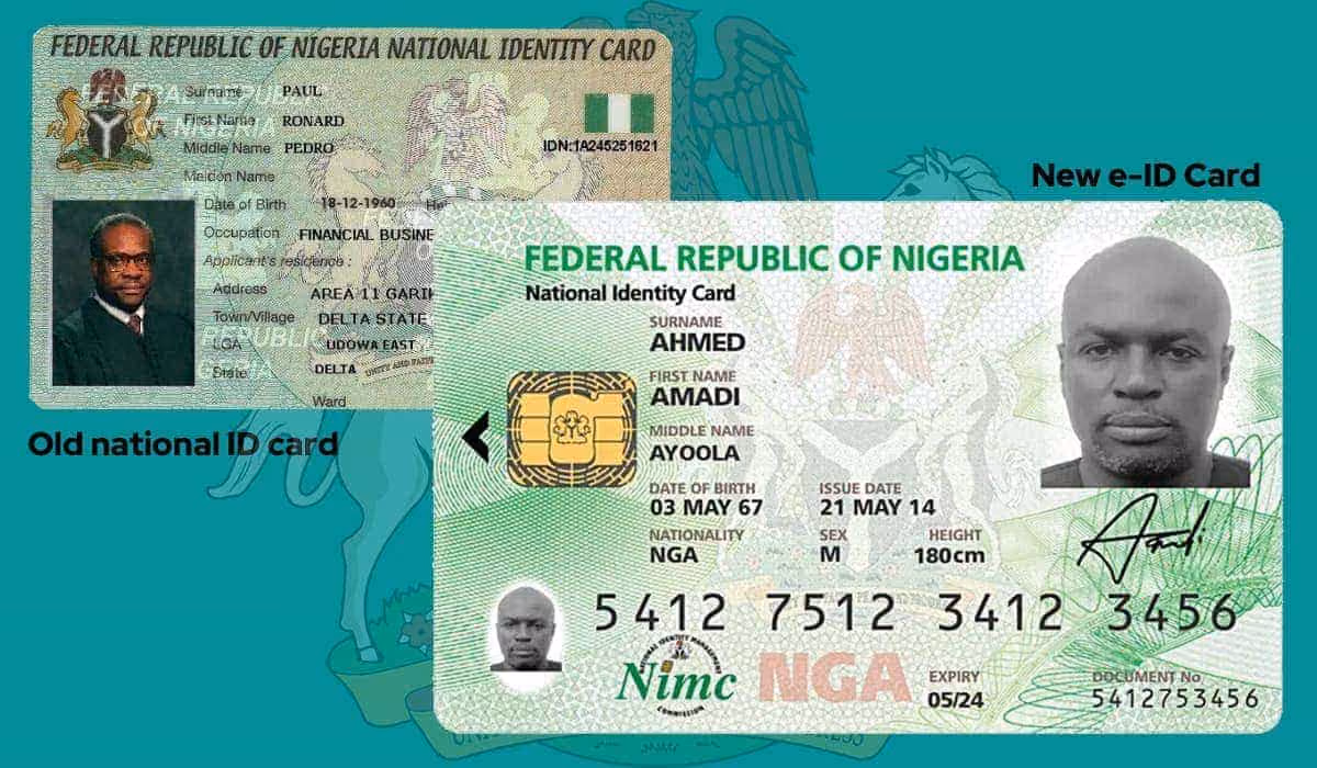 Example: The Emergence of National eID and Biometric Integration in Nigeria displays the old and new versions of the national ID card.