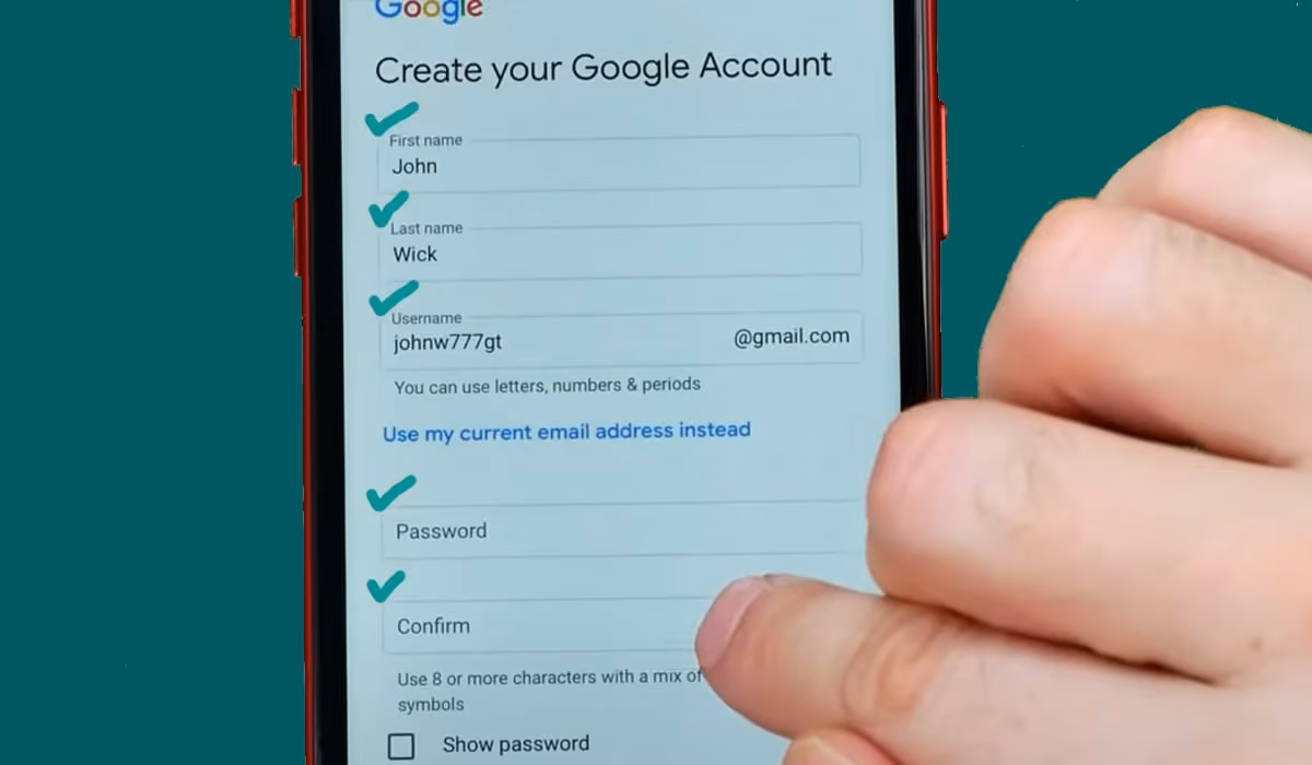 An example of digital personal information using the Google account login screen with First name, Last name, Username as the example