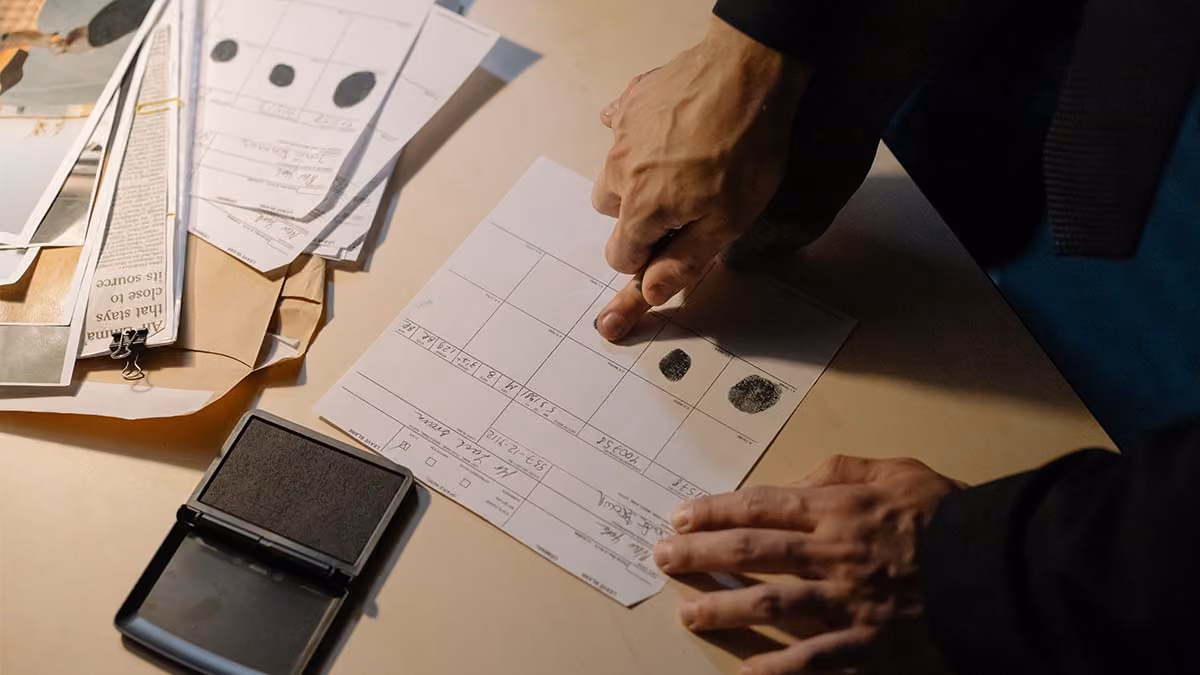 Paper and ink are used to take the fingerprints.