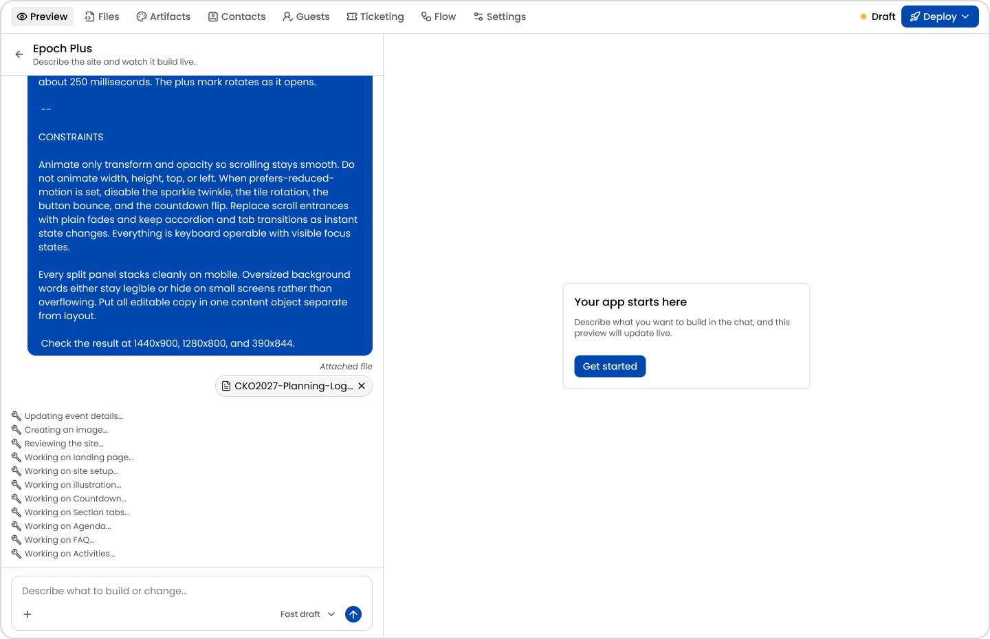 EpochX creating an event experience from a prompt