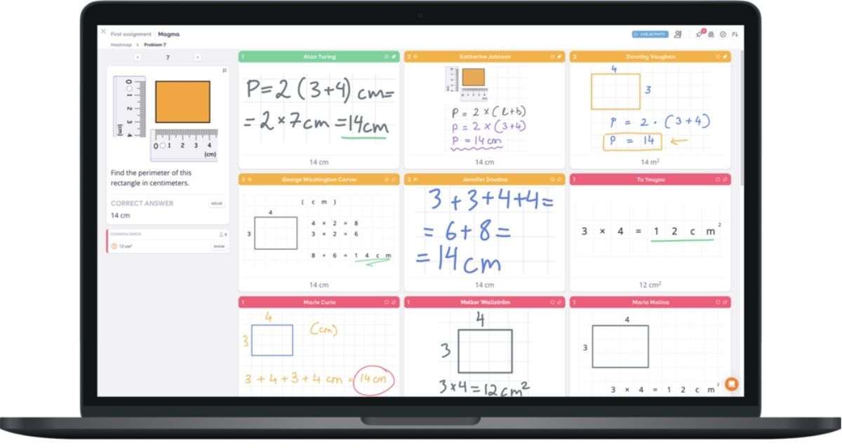 Magma Math app interface on a laptop used for teaching and learning mathematics in the classroom