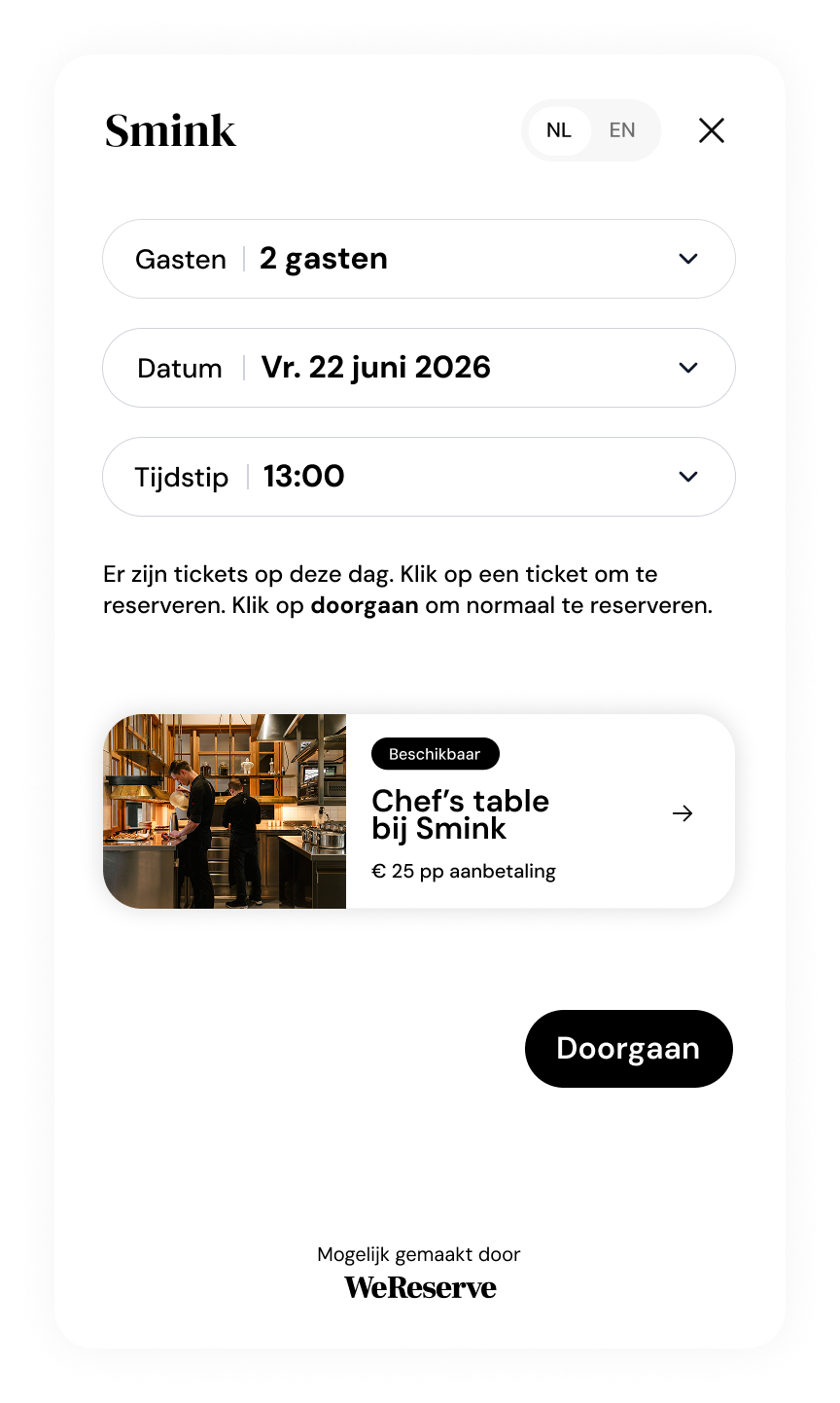Screenshot van hoe gast reservering maakt