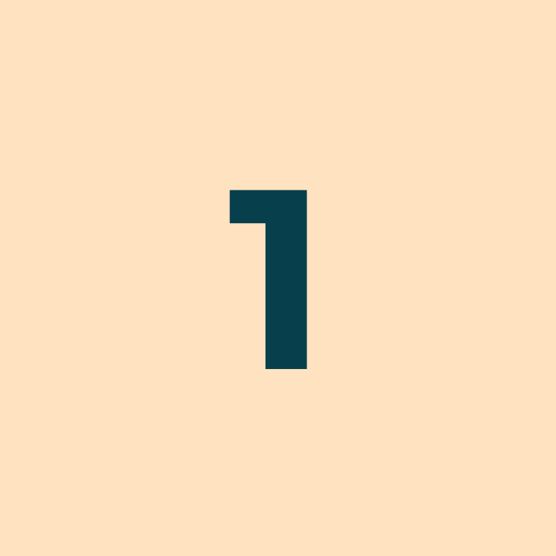 Dark teal number one on a light peach minimalist background