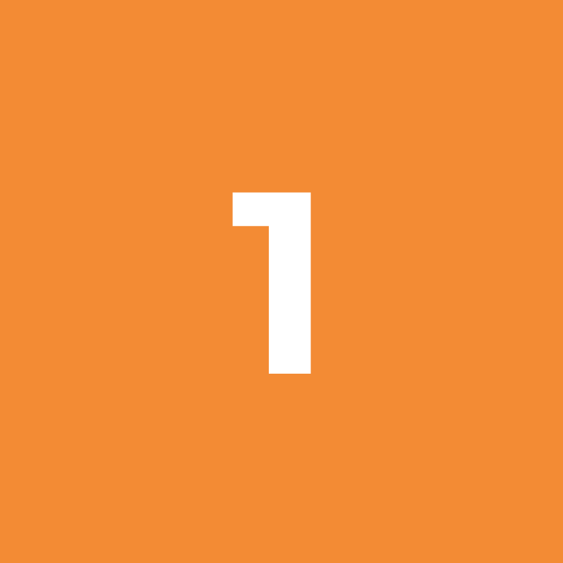 White number one on a solid orange background