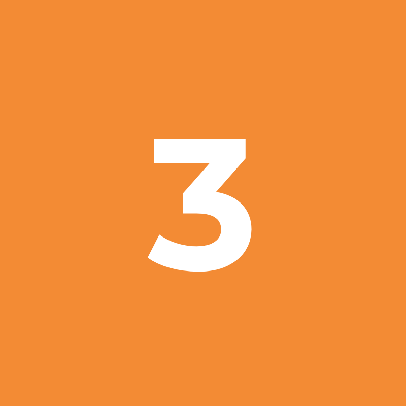 White number three centered on solid orange background