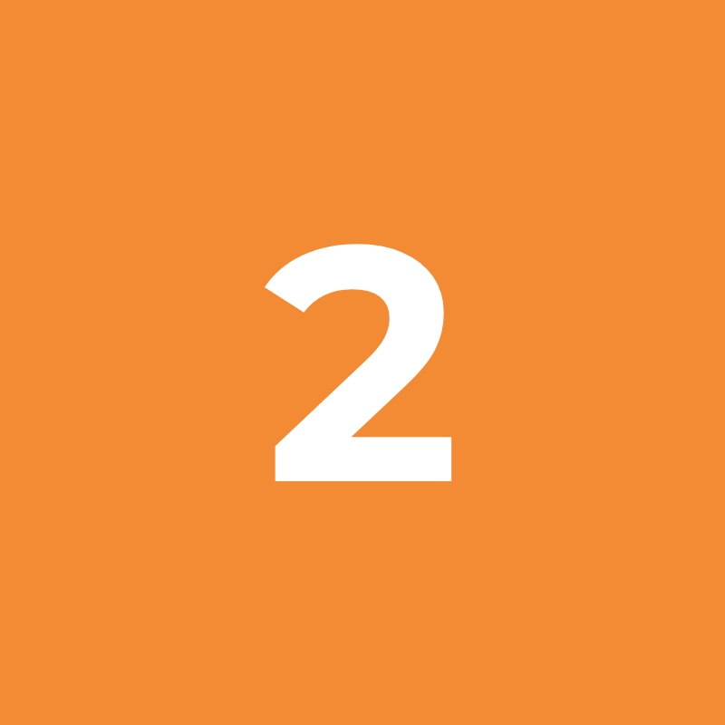 White number two on a bright orange background