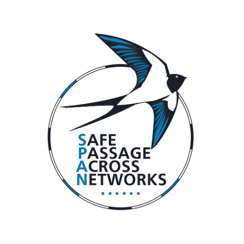 Stylized swallow logo for Safe Passage Across Networks organization