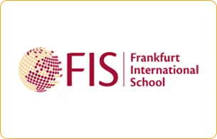 Frankfurt International School logo with red pixelated globe graphic