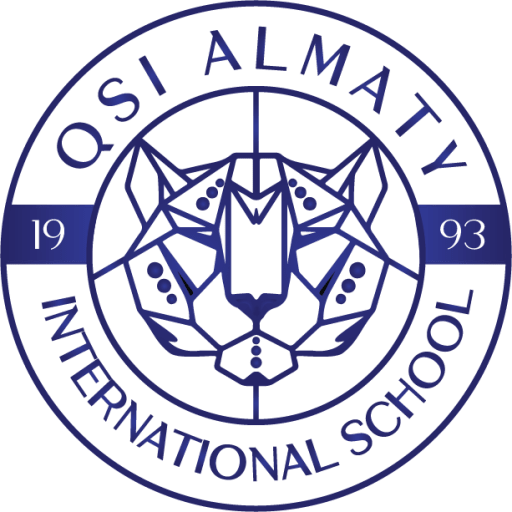 QSI Almaty International School logo with stylized snow leopard emblem