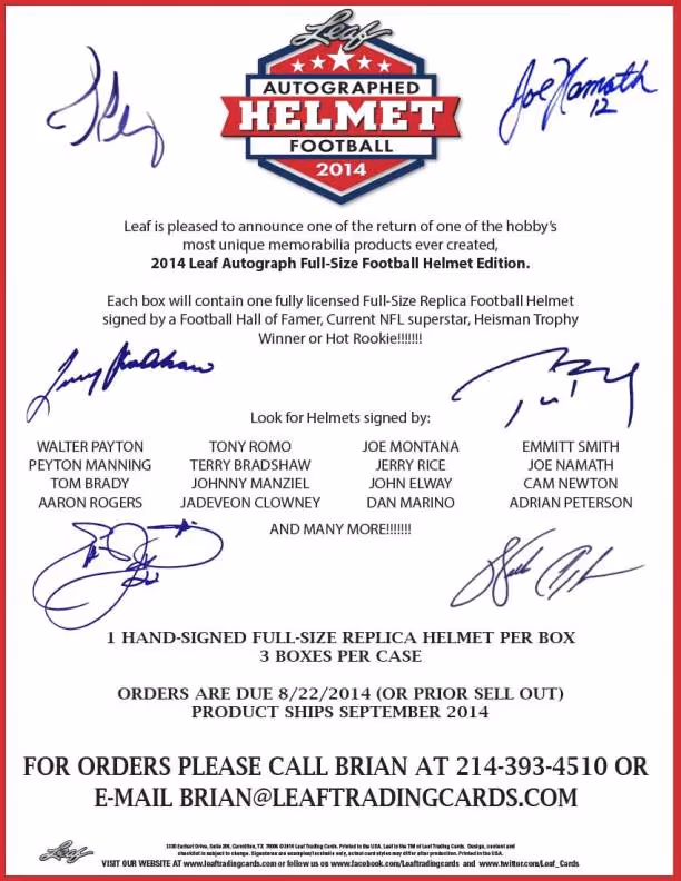 2014 Leaf Autographed Football Helmet Edition