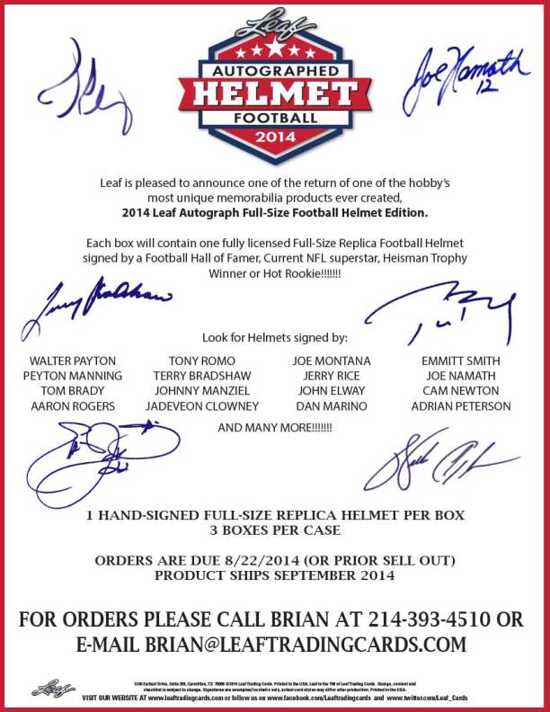 2014 Leaf Autographed Football Helmet Edition