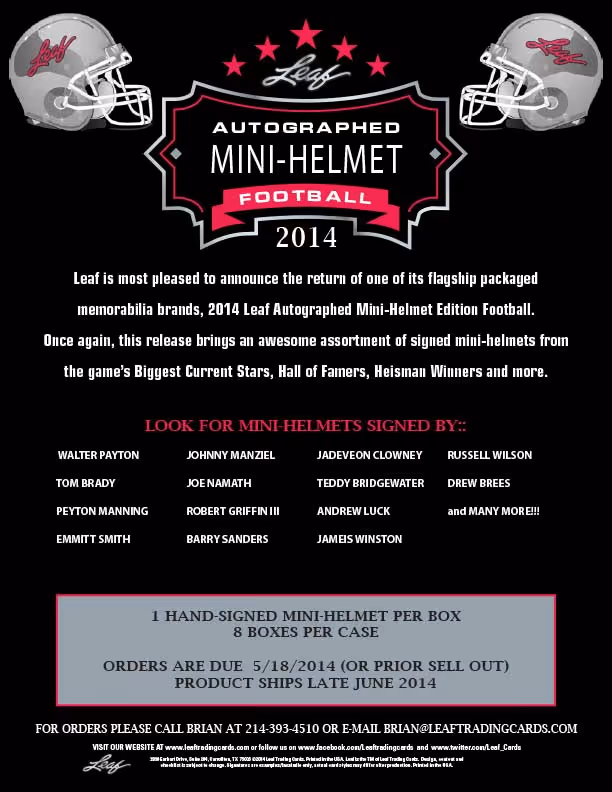2014 Leaf Autographed Football Mini-Helmets
