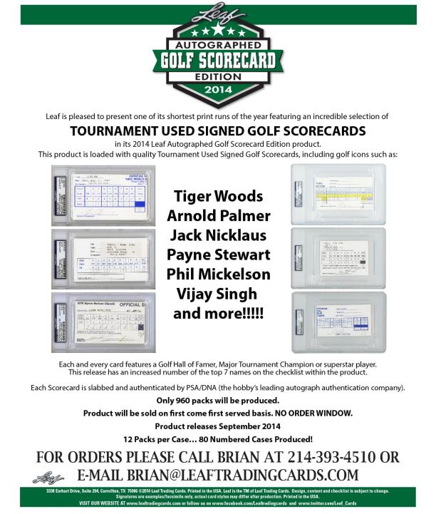 2014 Leaf Autographed Golf Scorecard Edition
