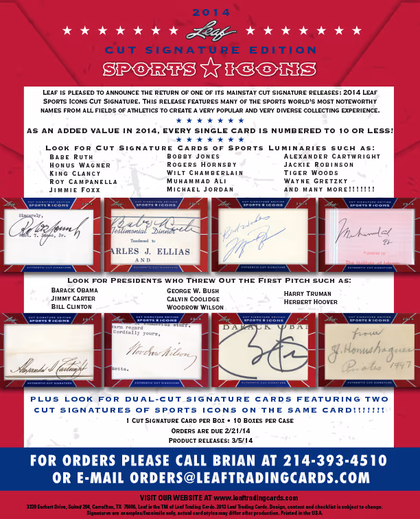 2014 Leaf Sports Icons Cut Signature Edition