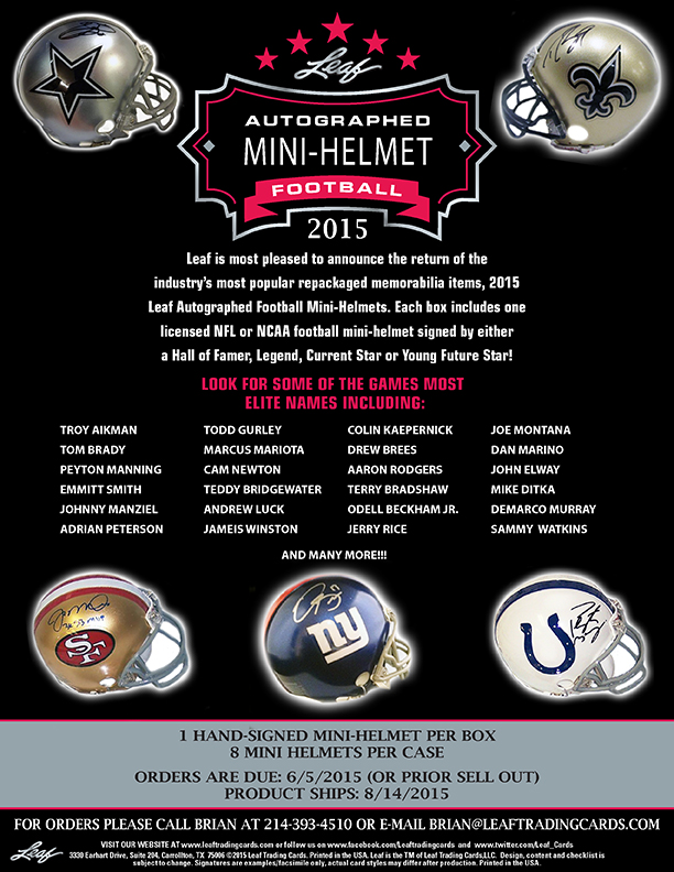 2015 Leaf Autographed Mini-Helmet Football Edition