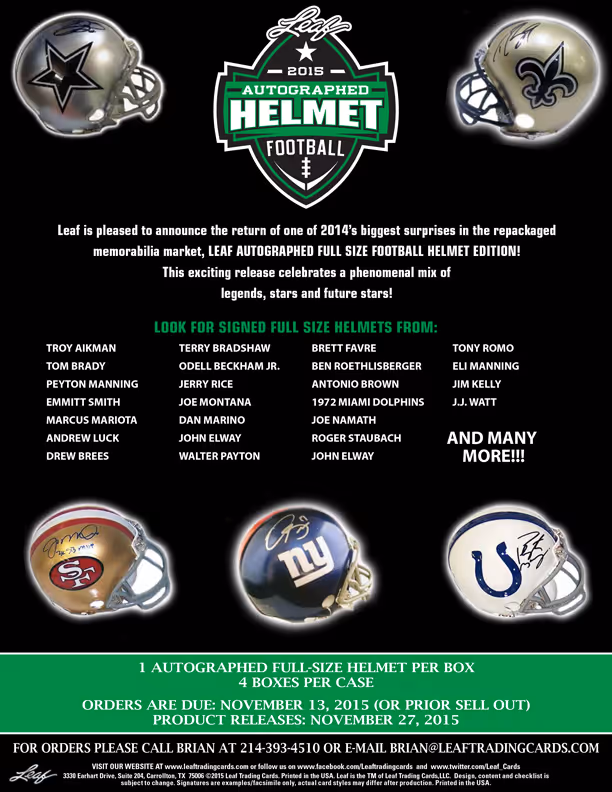 2015 Leaf Autographed Full Size Football Helmet Edition
