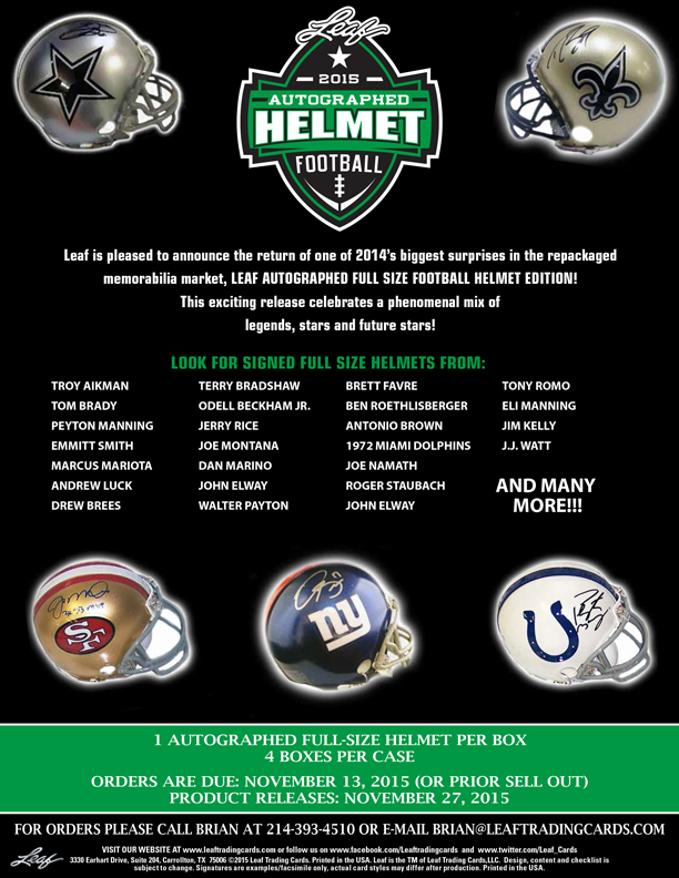 2015 Leaf Autographed Full Size Football Helmet Edition