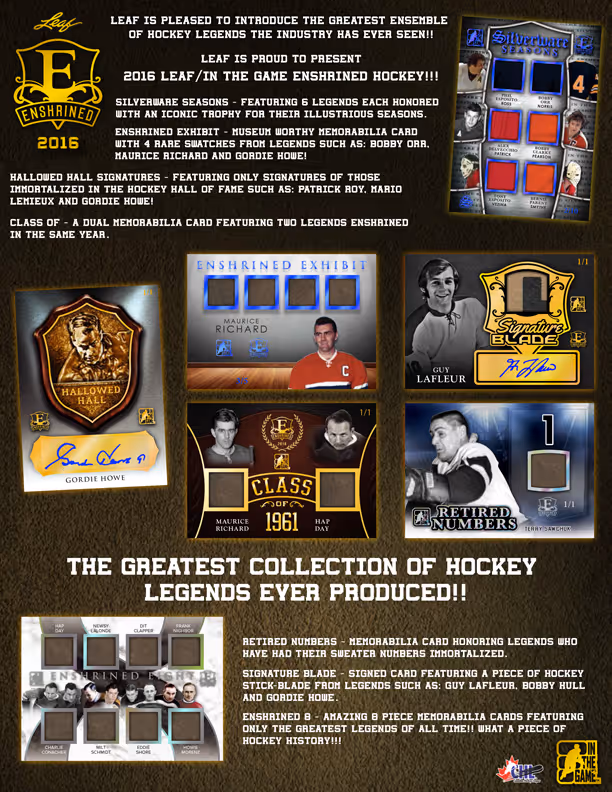 2016 In The Game Enshrined Hockey