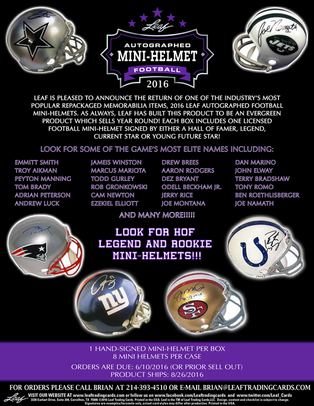 2016 Leaf Autographed Football Mini-Helmet Edition