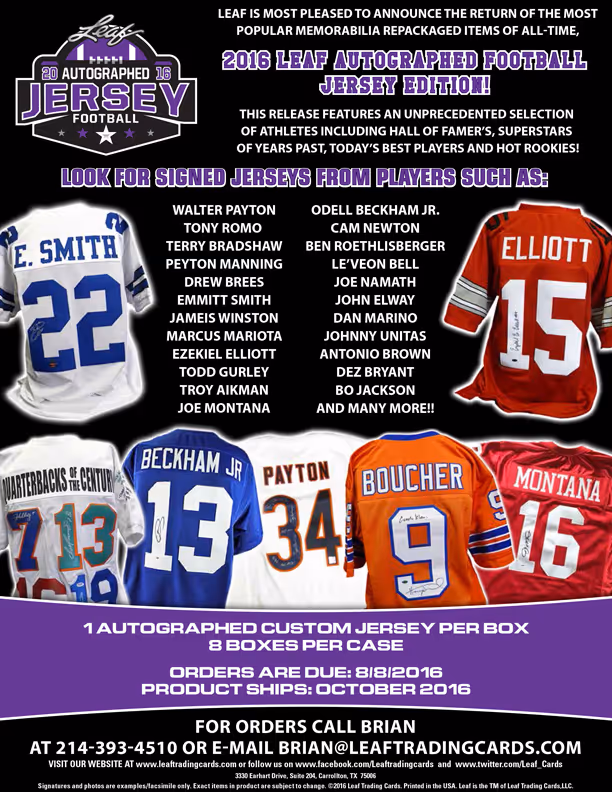 2016 Leaf Autographed Football Jersey Edition