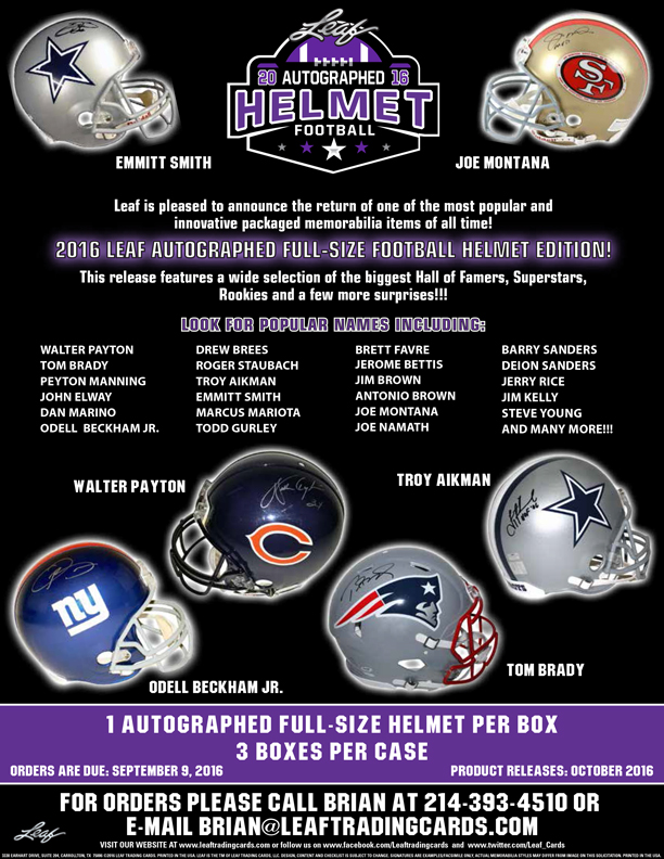 2016 Leaf Autographed Full Size Football Helmet Edition
